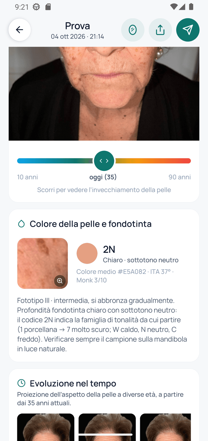Diagnosi con colore della pelle e codice fondotinta